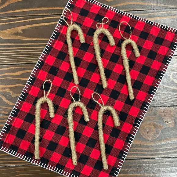 5/$20 NEW 6Pk Handmade Rustic Twine Wrapped Candy Cane Ornaments - Picture 1 of 3